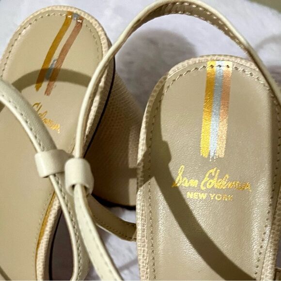 Sam Edelman Kit Ivory Leather Heel Sandal Small Discoloration on one heel SZ 9 - Picture 7 of 12